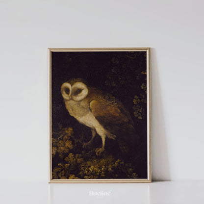 Vintage Owl Wall Art Print – Moody Dark Aesthetic Animal Painting for Nature Lovers, Gothic Decor, Ideal Gift for Wildlife Enthusiasts - L1077