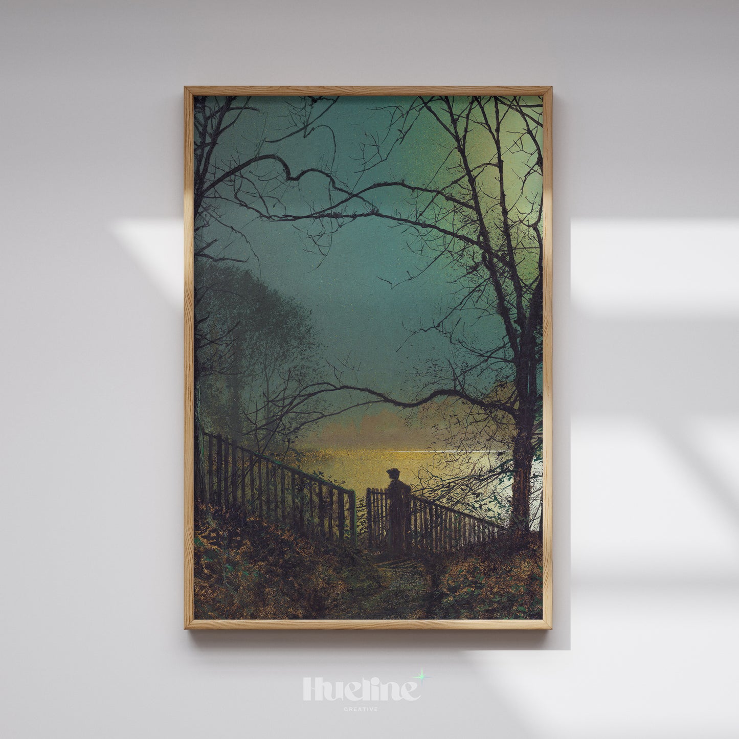 Vintage Landscape Wall Art | Moonlit Night Scene with Silhouette Painting - L1111