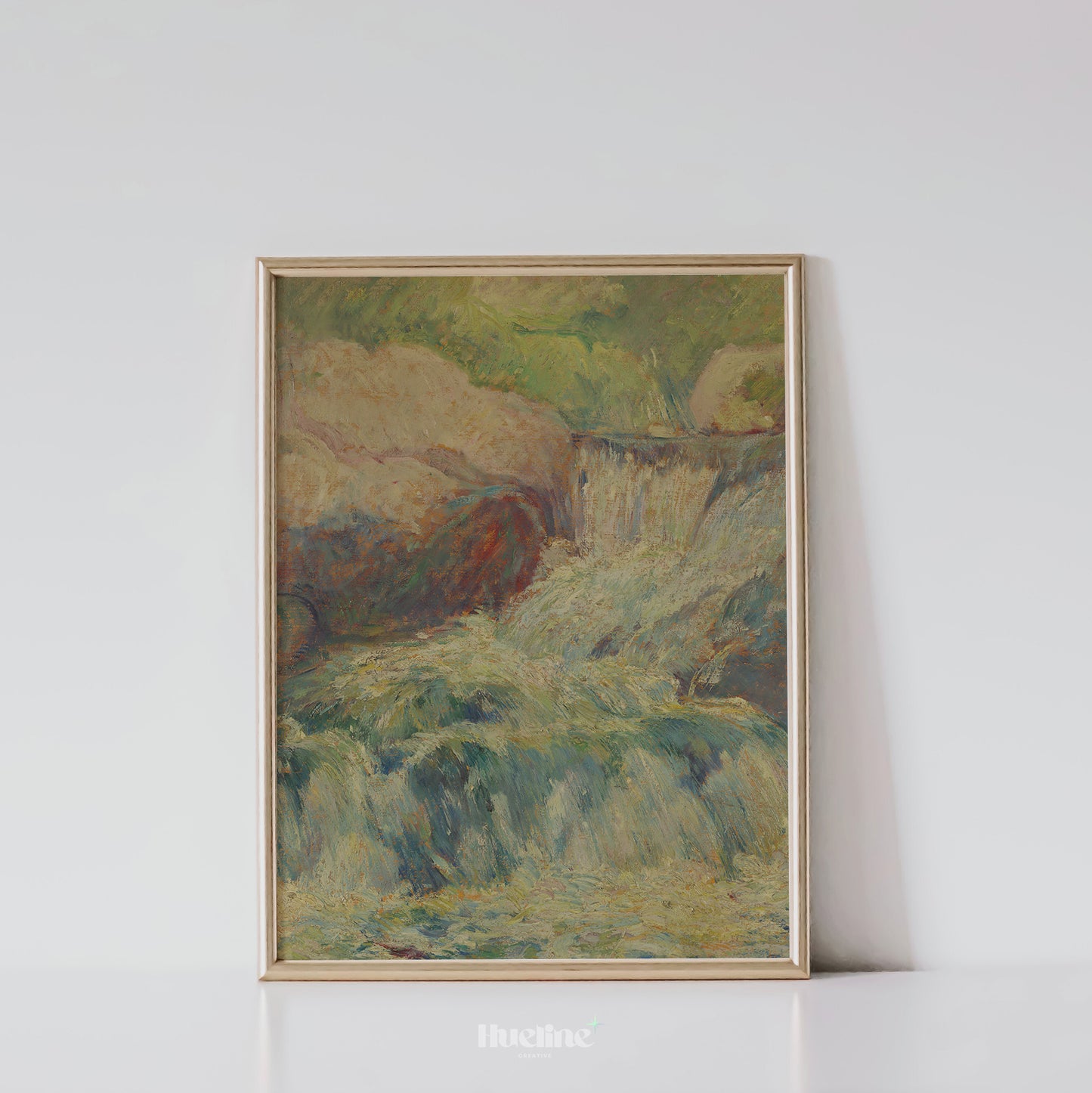 Impressionist Waterfall Art Print – Colorful Nature Painting with Flowing Water – Lively Landscape Wall Decor for Nature & Art Lovers - L1063