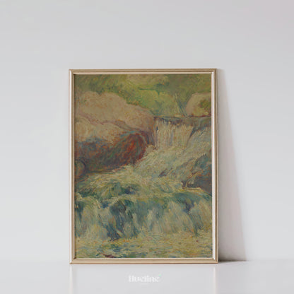 Impressionist Waterfall Art Print – Colorful Nature Painting with Flowing Water – Lively Landscape Wall Decor for Nature & Art Lovers - L1063