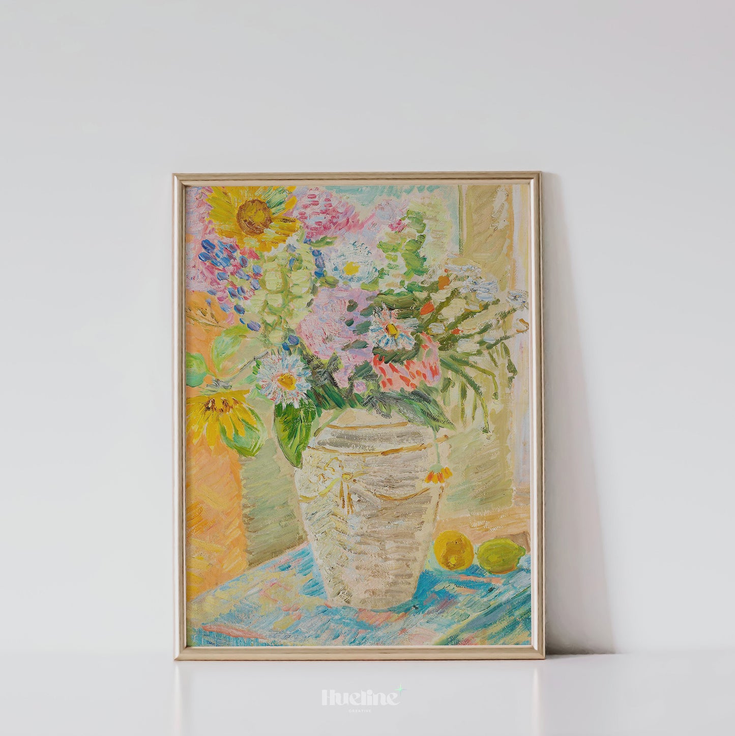 Maximalist Floral Wall Art, Eclectic Still Life Print, Colorful Sunflower Painting - L1161