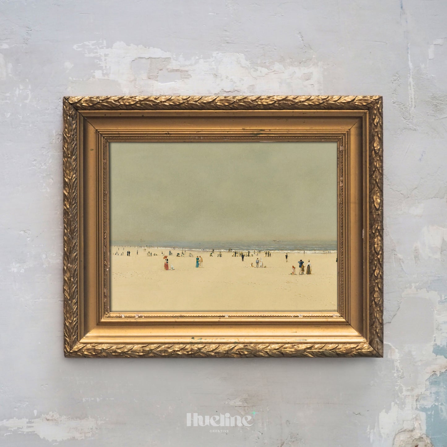 Minimalist Vintage Beach Scene Art Print – Soft Toned Coastal Landscape with Figures – Calm Seaside Wall Decor for Coastal and Retro Interiors - L1053