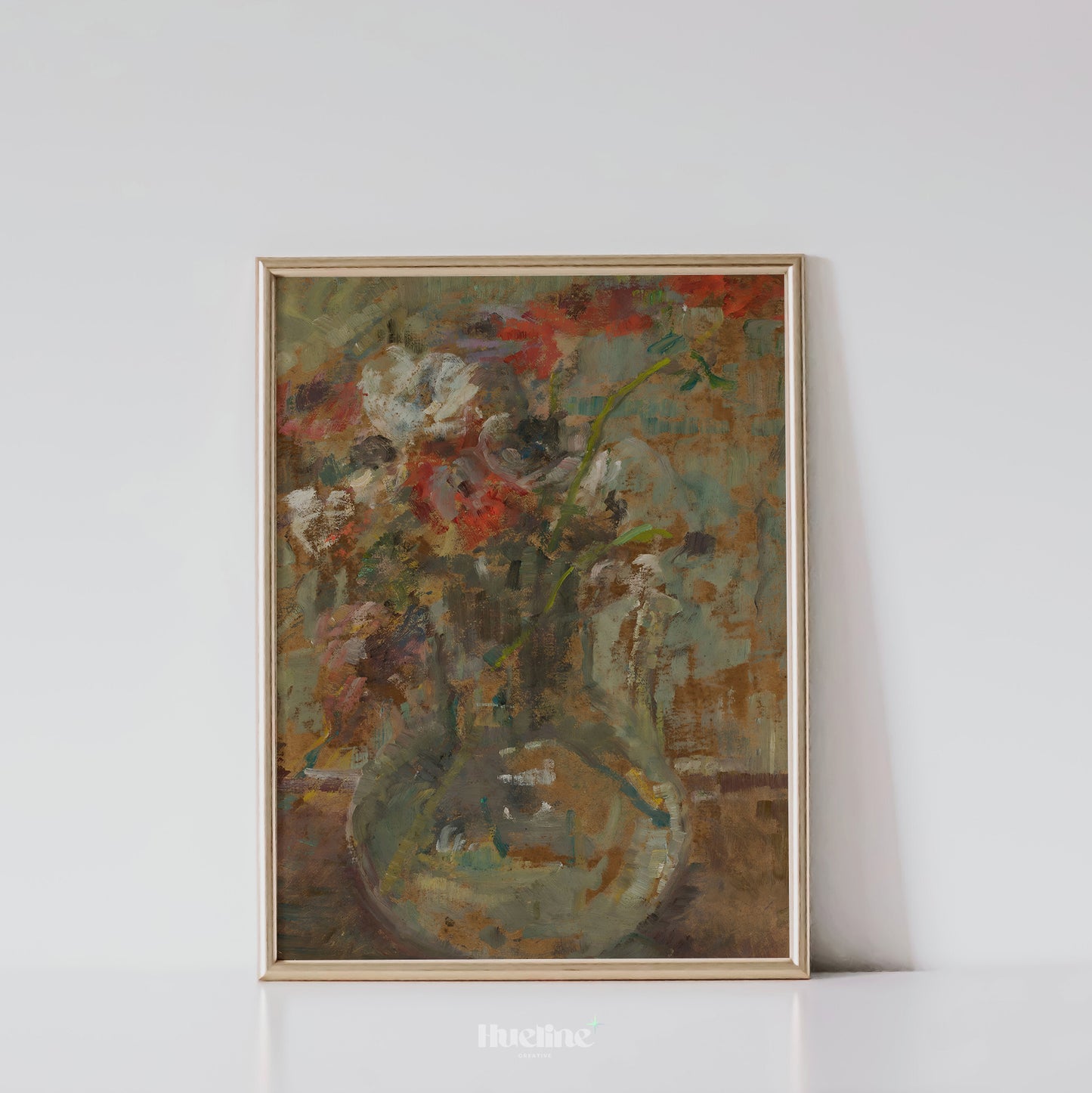 Rustic Impressionist Floral Vase Print – Vintage-Inspired Moody Still Life Wall Art - L1081