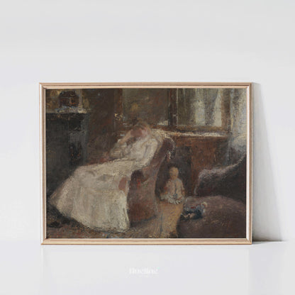 Vintage Mother and Child Painting Print, Impressionist Interior Wall Art, Soft Nostalgic Home Decor - L1098