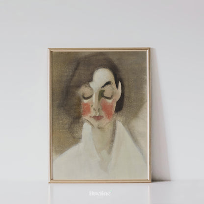 Minimalist Woman Portrait Art Print – Soft Vintage Style Face Illustration – Emotional Figurative Wall Decor for Modern Interiors - L1048