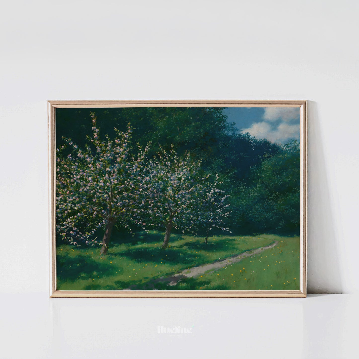 Spring Orchard Landscape Print – Peaceful Blooming Tree Pathway Wall Art – Vintage Nature Scene for Country Cottage Decor – Gift for Garden Lovers - L1071