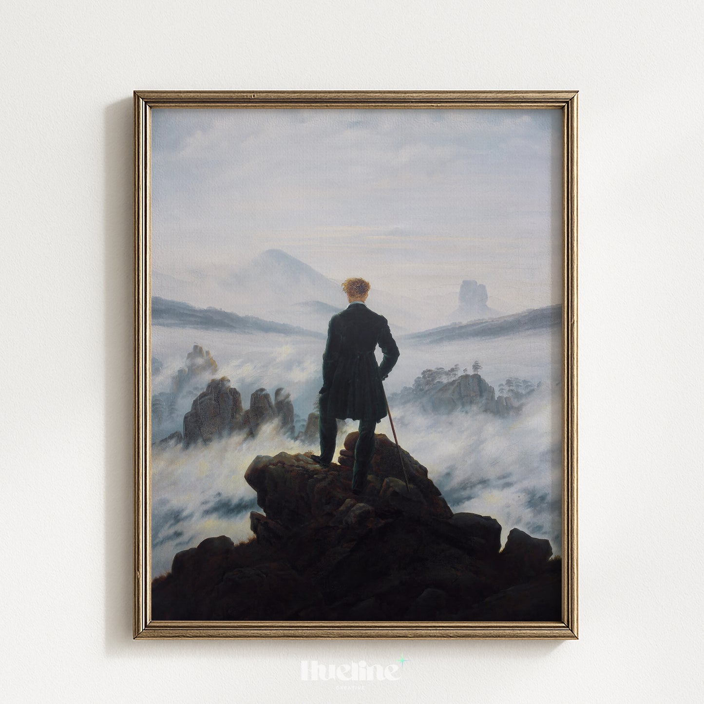 Wanderer above Sea of Fog Art Print, Romantic Painting, Moody Antique Decor - L1219