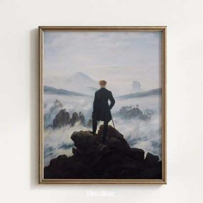 Wanderer above Sea of Fog Art Print, Romantic Painting, Moody Antique Decor - L1219