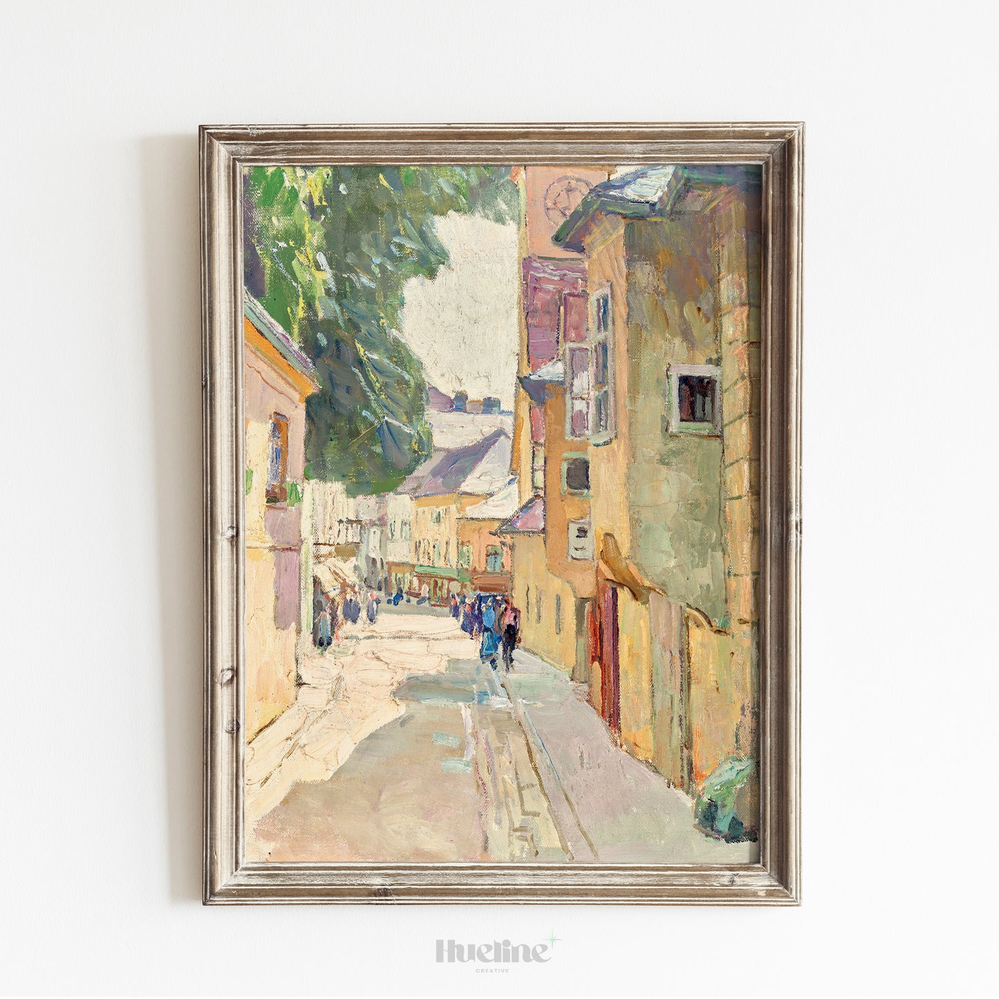 Vintage European Street Scene Painting - Impressionist Cityscape Wall Art - Old Town Architecture Print - Urban Pastel Decor - L1032