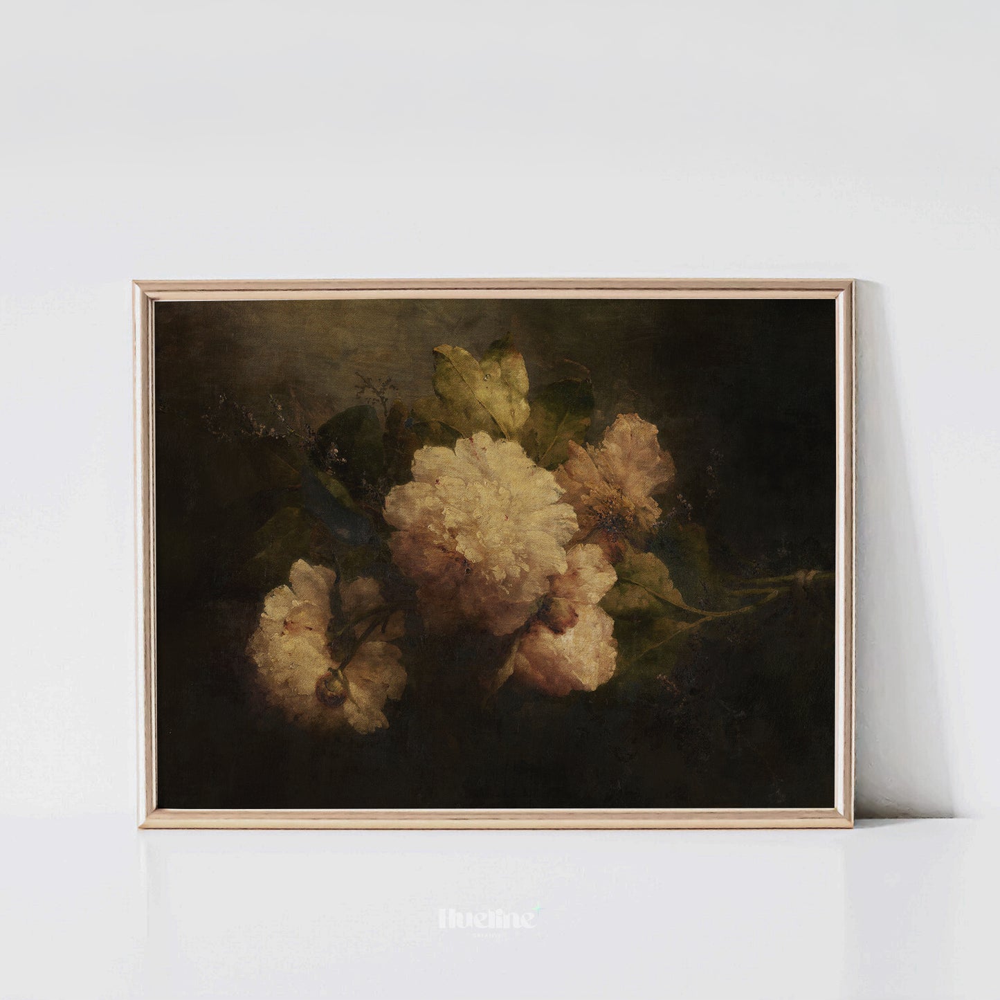 Dark Floral Still Life Print, Vintage Peony Wall Art, Moody Botanical Painting Poster - L1097