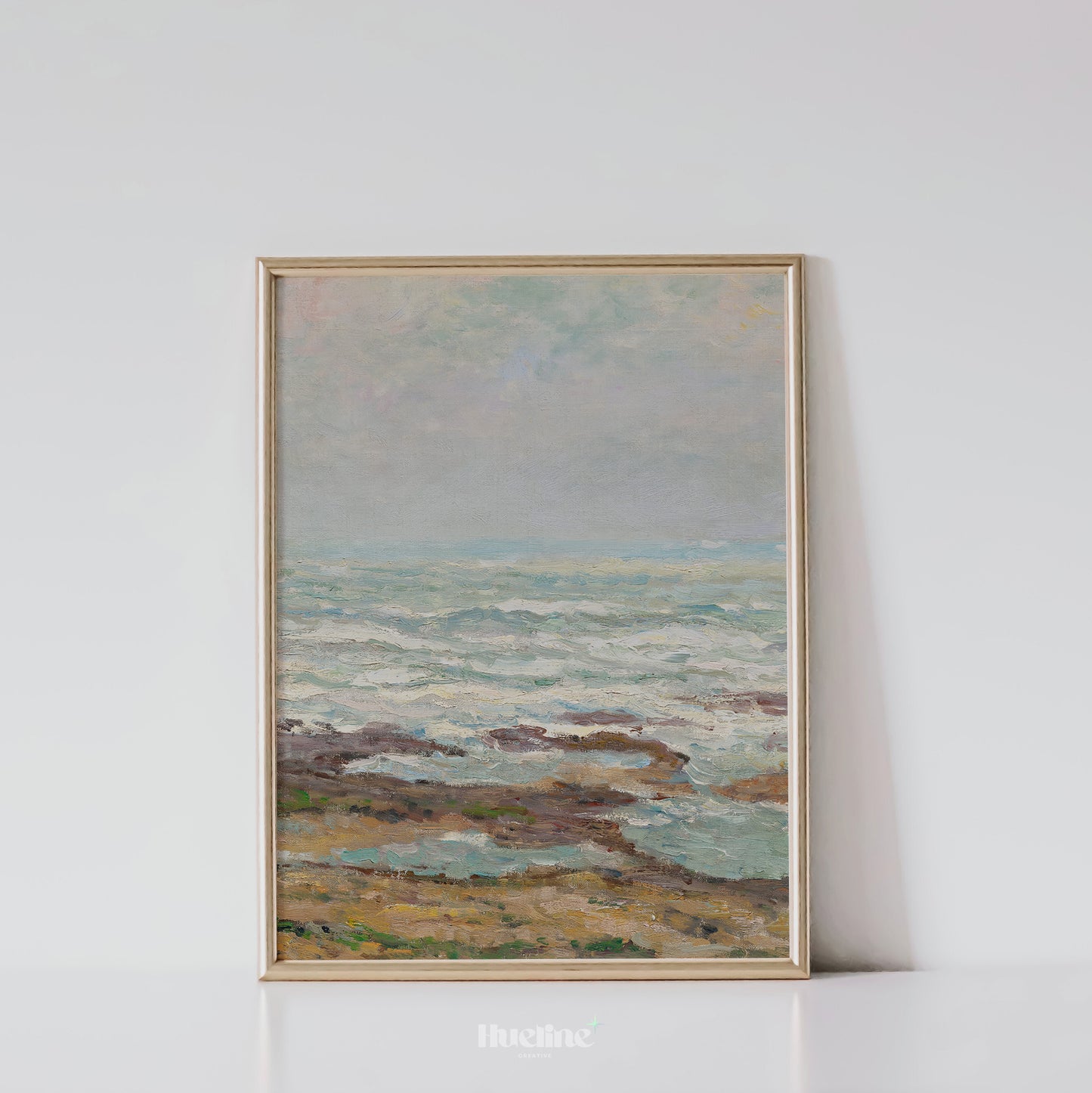 Coastal Impressionist Seascape Print, Vintage Ocean Wall Art, Soft Pastel Beach Painting - L1099