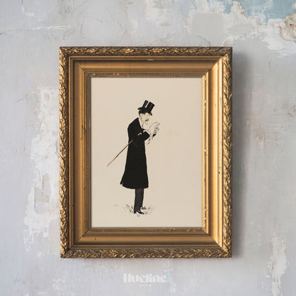 Vintage Gentleman Sketch – Minimalist Black & White Silhouette Art Print, Classic Dandy Illustration for Elegant Wall Decor - L1101