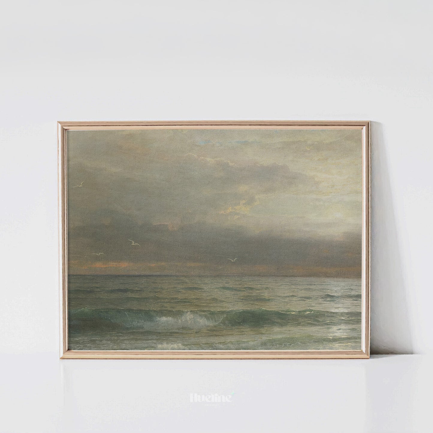 Vintage Ocean Horizon Print, Tranquil Seascape Wall Art, Moody Coastal Painting Poster - L1091