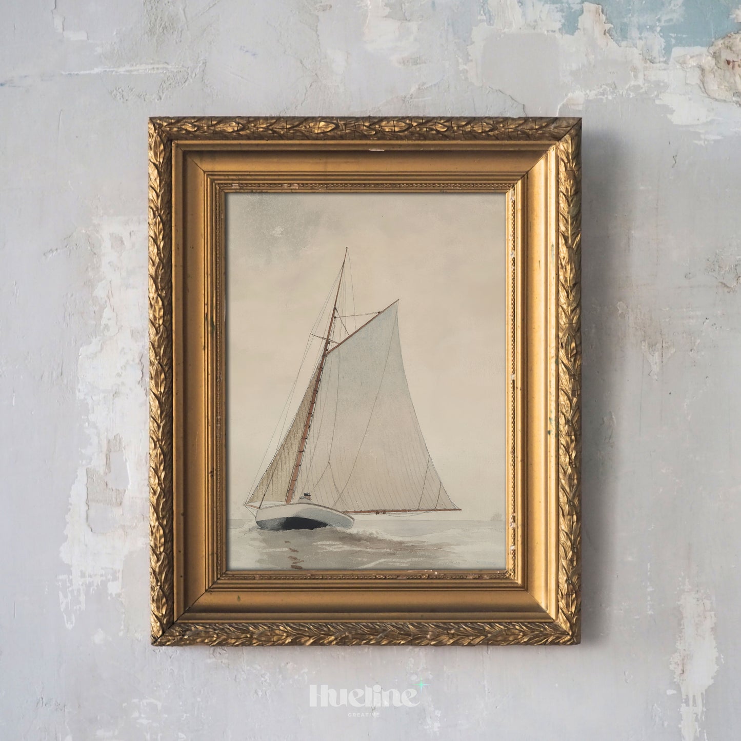 Vintage Sailboat Art Print – Minimalist Nautical Wall Decor with Classic Yacht Illustration – Coastal Gift for Sailing Enthusiasts - L1064