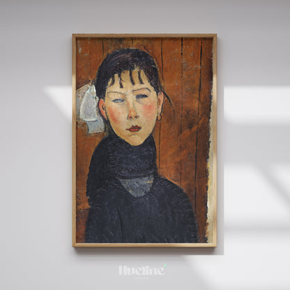 Vintage Expressionist Woman Portrait Oil Painting, Earthy Tone Moody Female Wall Art Print - L1193