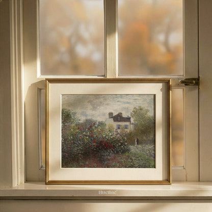 Vintage Impressionist Garden Print, Antique French Cottage Floral Landscape - L1162