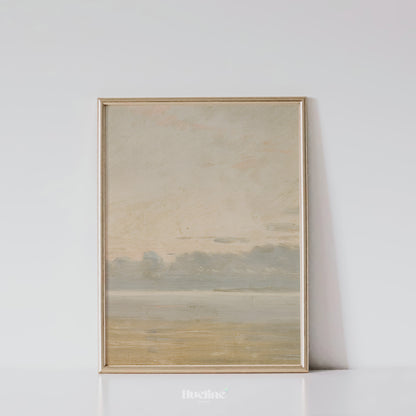 Minimal Coastal Landscape Print, Soft Neutral Seascape Wall Art, Tranquil Horizon Painting - L1087