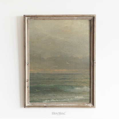 Vertical Seascape Wall Art, Vintage Ocean Print, Calm Coastal Horizon Poster - L1092