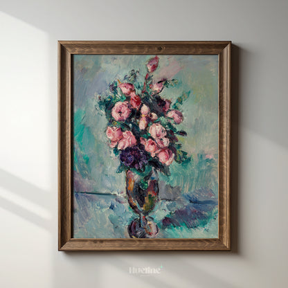 Impressionist Roses Oil Painting, Pink Floral Wall Art, Vibrant Bouquet Print - L1160
