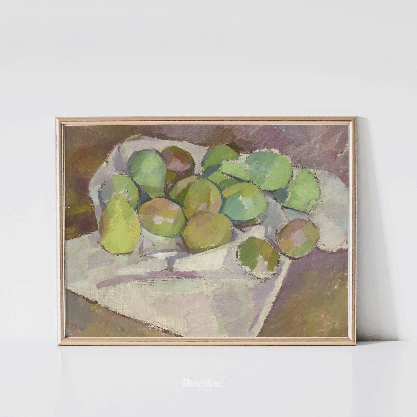 Vintage Still Life Fruit Painting Print – Green Apple & Pear Art for Kitchen or Dining Room – Artistic Gift for Art Lovers - L1066