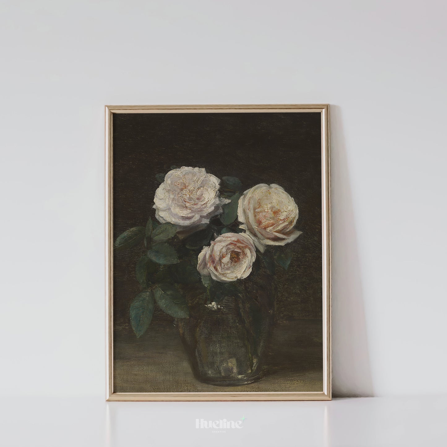 Vintage White Roses Art Print – Elegant Floral Still Life with Dark Background – Romantic Botanical Wall Decor for Classic Interiors - L1062