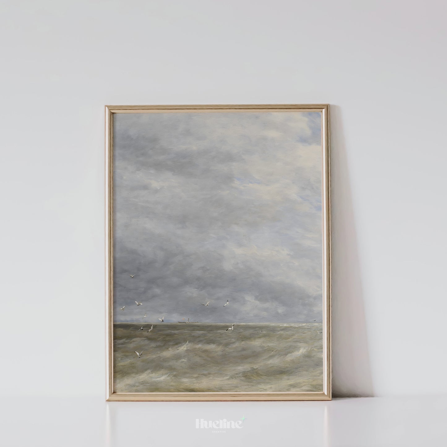Dramatic Vintage Seascape Art Print – Cloudy Sky and Waves with Seagulls – Coastal Wall Decor for Nature-Inspired Interiors - L1059