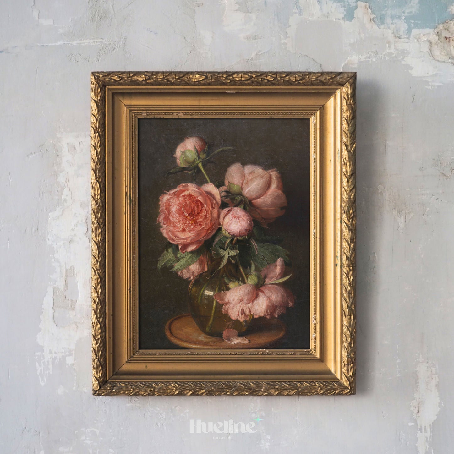 Vintage Floral Wall Art | Classic Pink Peony Still Life Painting Print - L1109