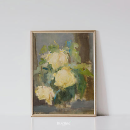 Vintage Yellow Rose Print, Antique Floral Still Life Wall Art, Rustic Cottagecore Flower Painting for Home Decor - L1082