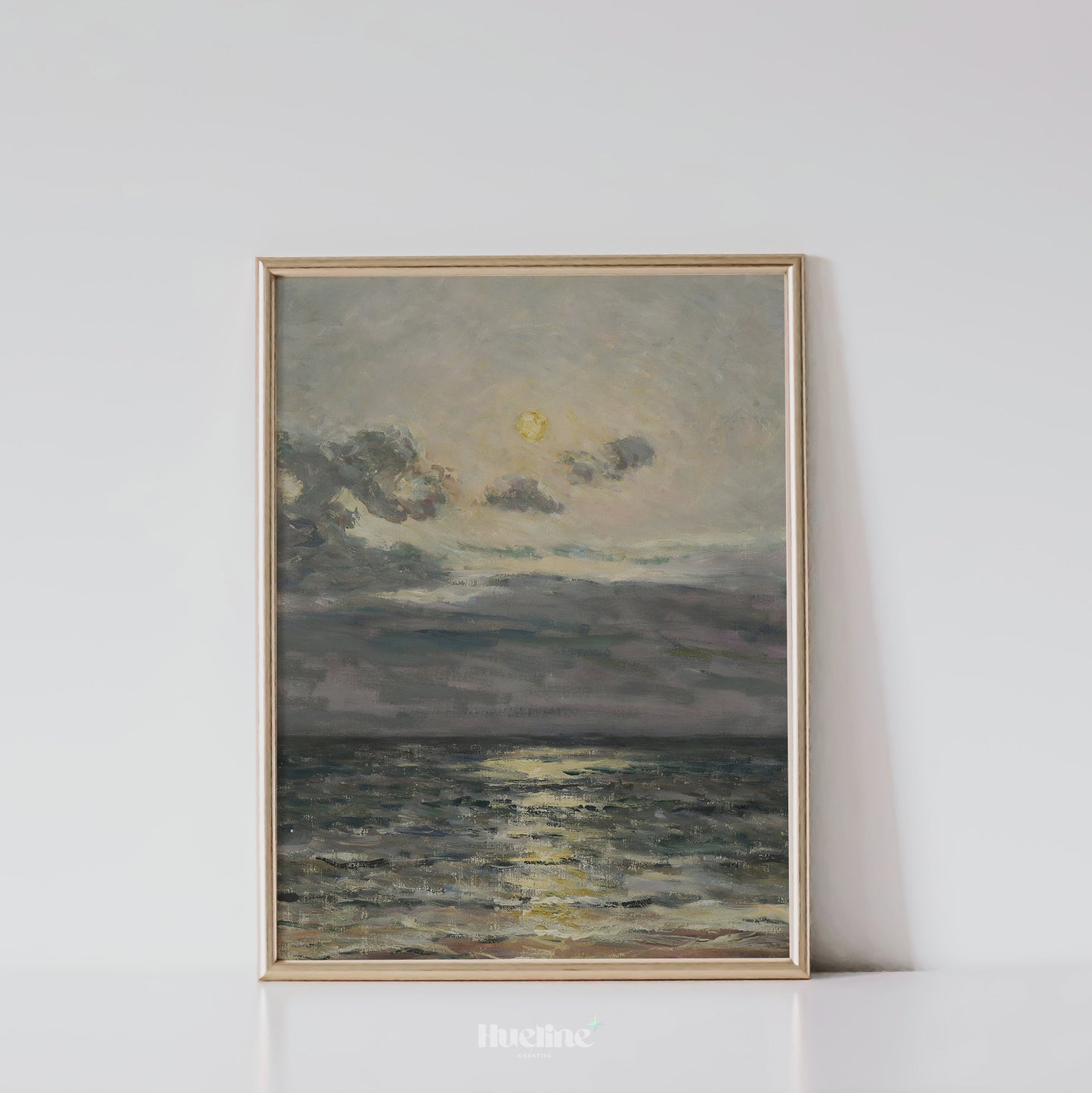 Moonlit Ocean Wall Art Print – Tranquil Night Seascape Painting for Calm Home Decor, Gift for Nature and Sea Lovers - L1080