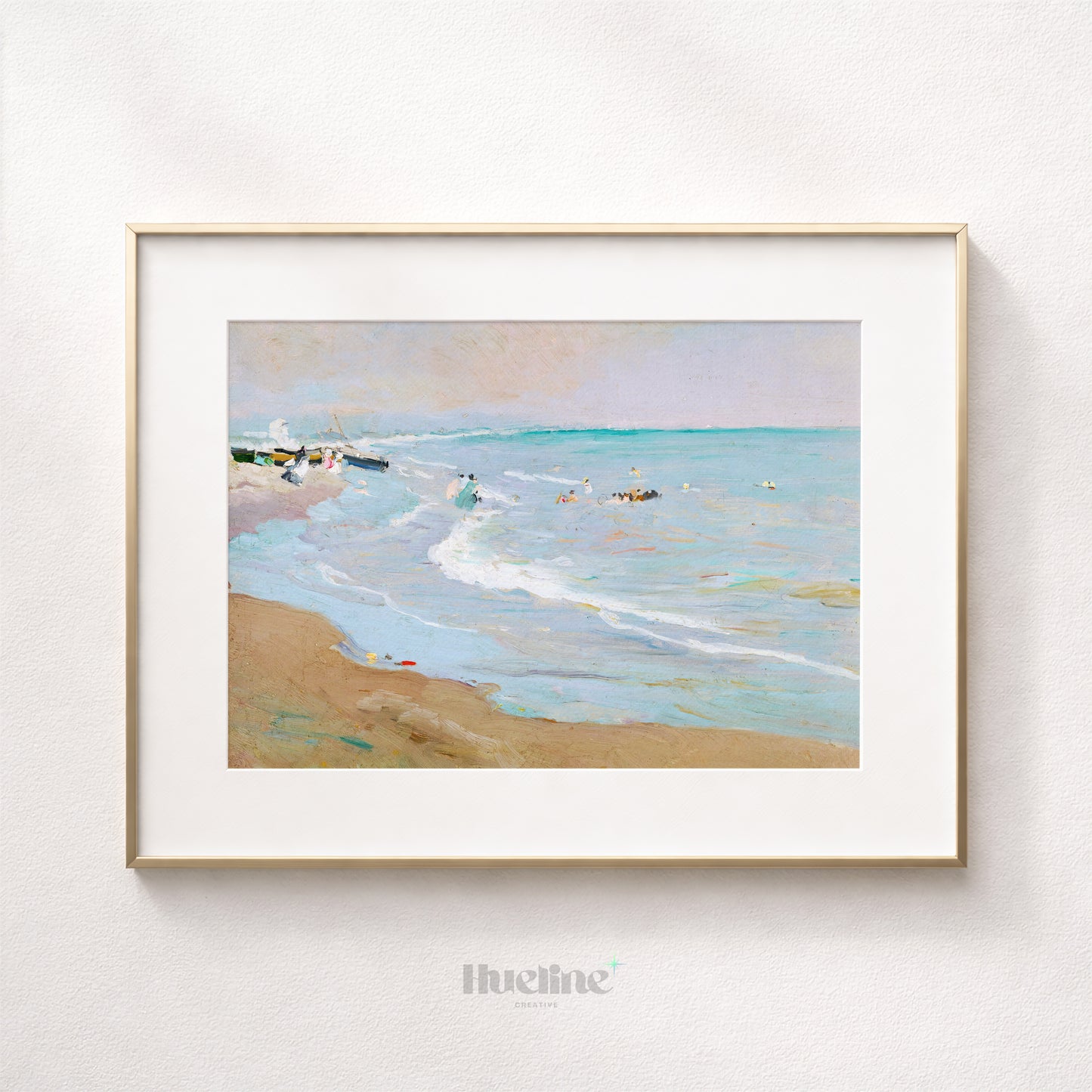Coastal Beach Painting Print – Vintage Seaside Wall Art, Calm Ocean Waves - L1129