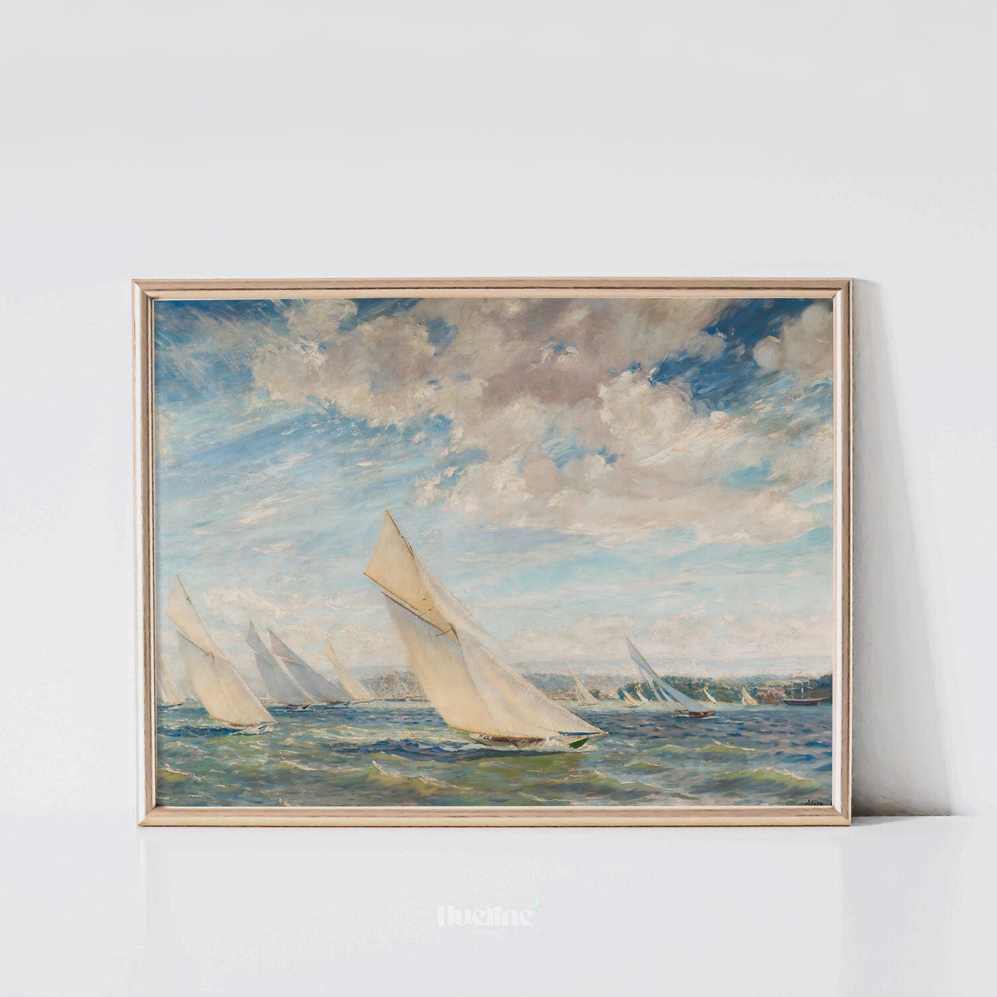 Vintage Sailing Boats Art Print – Coastal Nautical Wall Art with Blue Sky and Sea – Classic Maritime Decor for Beach or Lake House - L1041