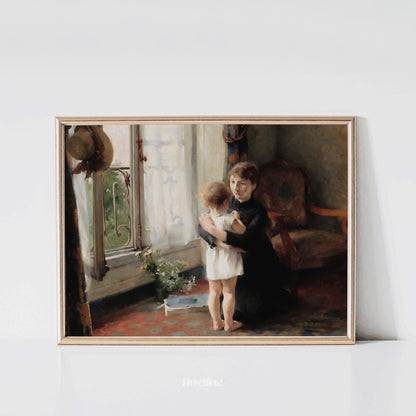 Vintage Mother and Child Art Print – Emotional Antique Style Wall Decor for Warm Homes, Perfect Gift for Moms and Family Spaces - L1076