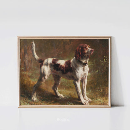 Classic Hunting Dog Oil Painting Print – Vintage Style Animal Portrait in Ornate Gold Frame, Country Home Wall Art - L1103