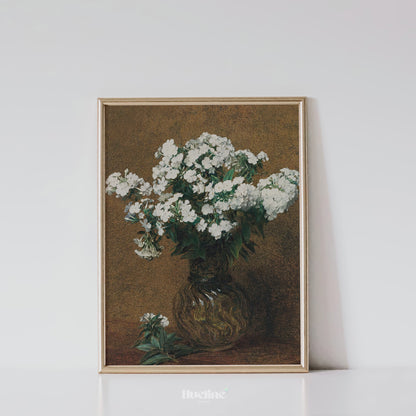 Vintage White Floral Wall Art | Classic Still Life Flower Painting Print - L1110