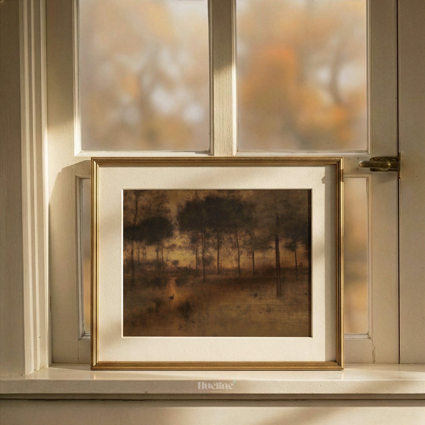 Moody Sunset Forest Oil Painting, Vintage Landscape, Golden Light Trees, Rustic Wall Art - L1203