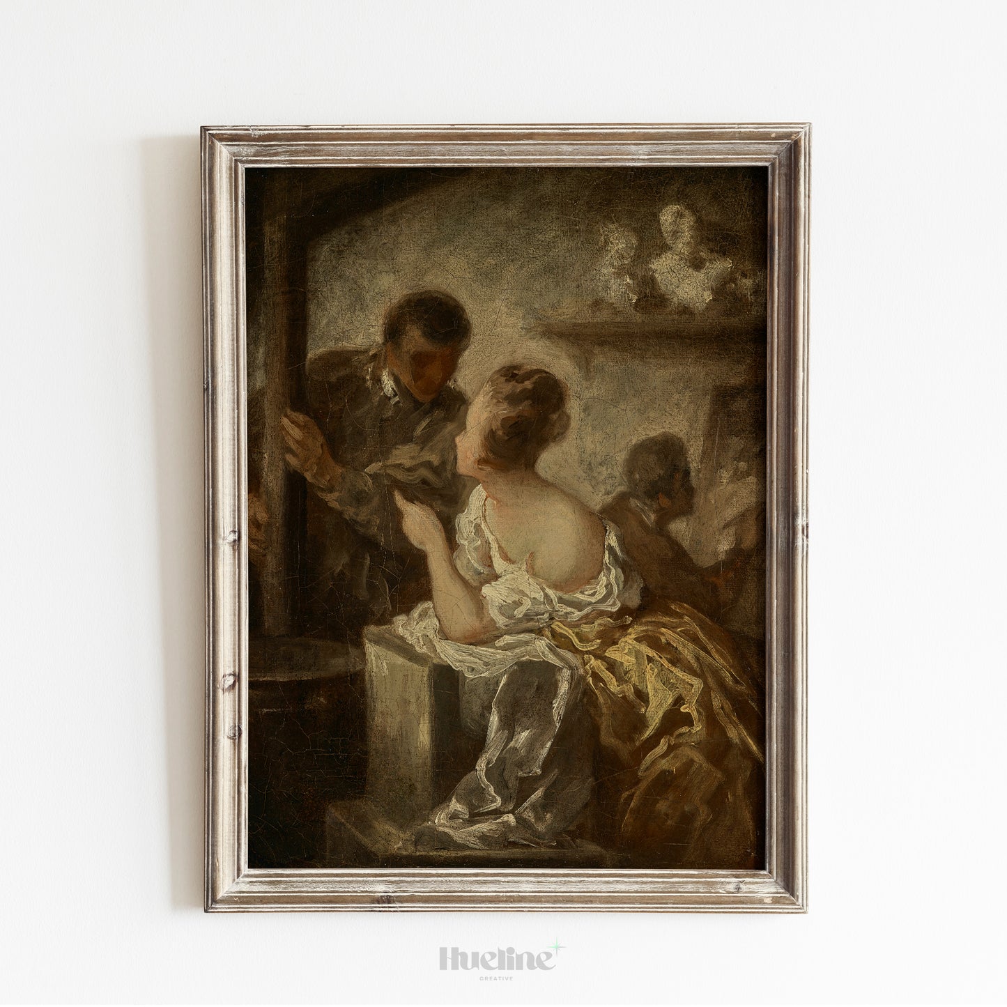 Romantic Vintage Couple Art Print – Baroque Style Painting with Soft Tones – Antique Historical Wall Decor for Elegant Interiors - L1052