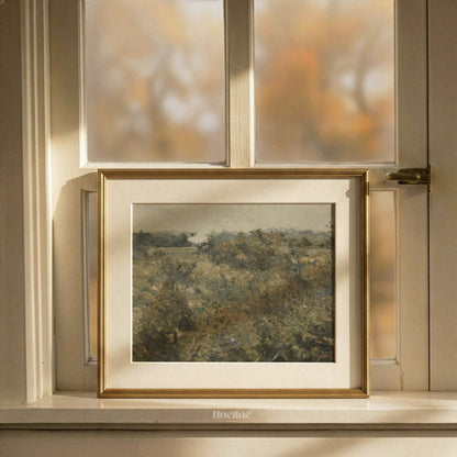 Vintage Moody Green Landscape Print, Antique Impressionist Meadow Oil Painting Wall Art - L1163
