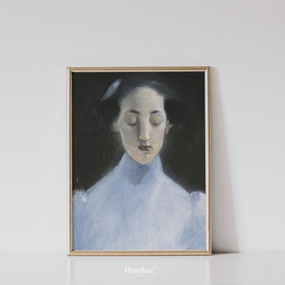 Minimalist Woman Portrait Wall Art Print – Soft Toned Female Face Painting for Modern, Elegant, and Serene Home Decor - L1036