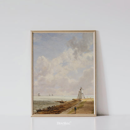 Vintage Coastal Landscape Art Print – Peaceful Shoreline Scene with Sailboats and Lighthouse – Classic Wall Decor for Coastal or Cottage Interiors - L1037