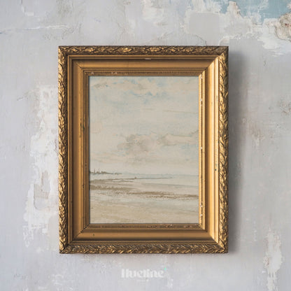Soft Neutral Coastal Watercolor Print, Minimalist Beach Landscape Wall Art - L1157
