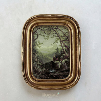 Vintage Forest Landscape, Couple Overlooking Misty Valley, Moody View, Antique Nature Wall Art - L1207
