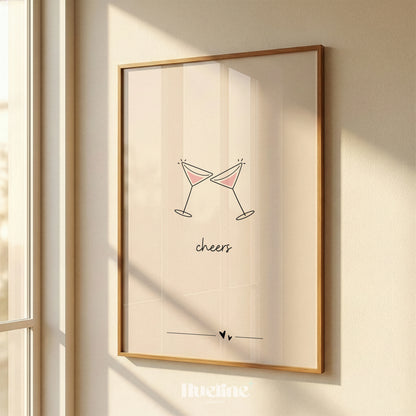 Minimalist Cheers Cocktail Print, Martini Glass Wall Art, Bar Cart Decor, Girly Poster - L1276