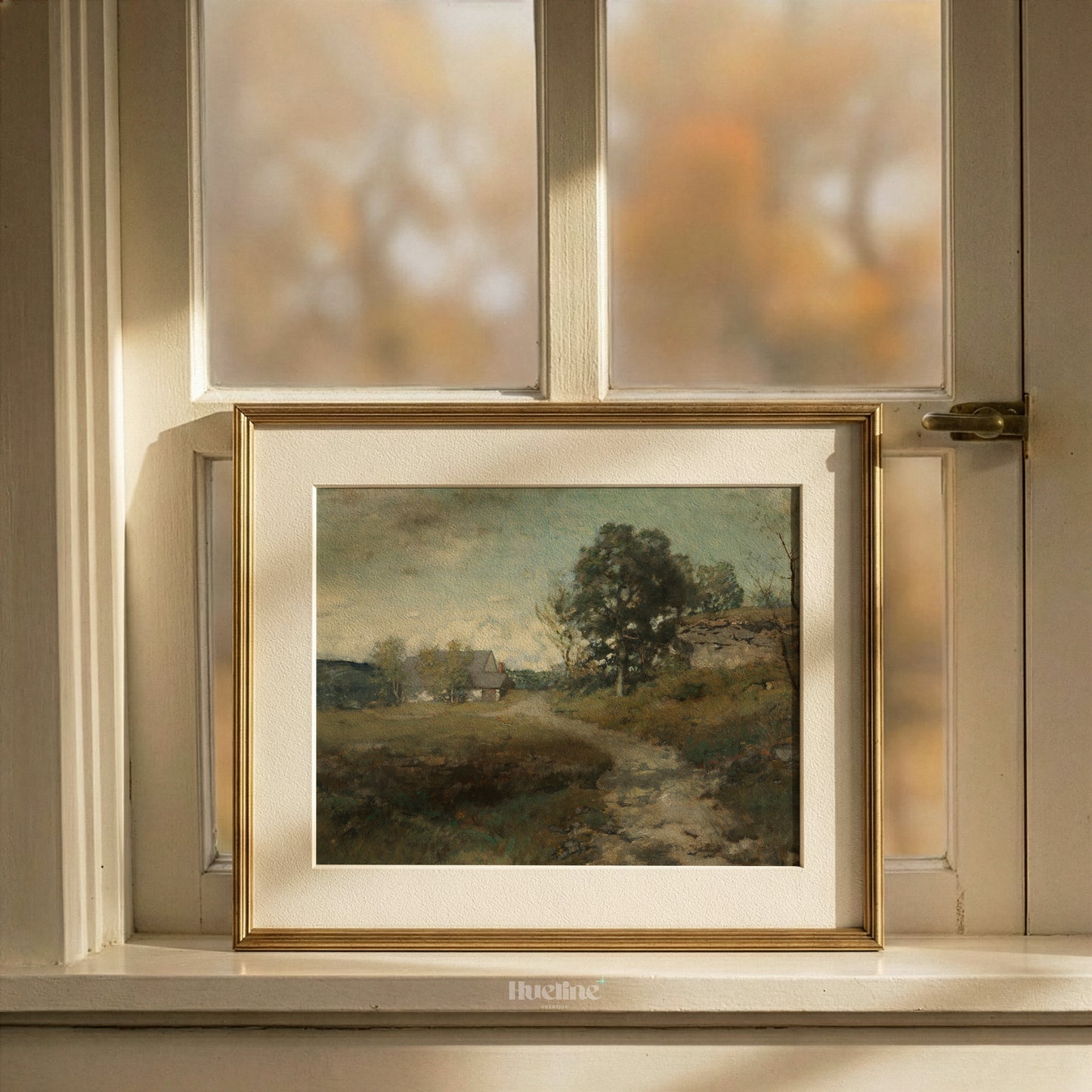 Vintage Country Cottage Print, Rustic Farmhouse Wall Art, Countryside Path Painting - L1171