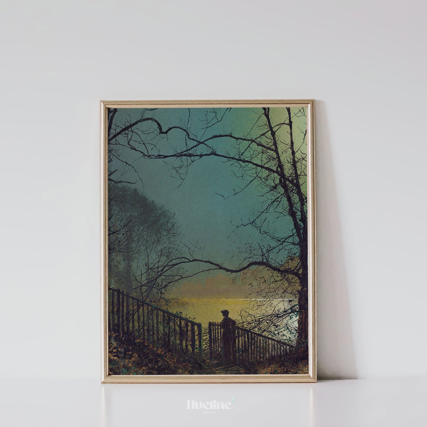 Vintage Landscape Wall Art | Moonlit Night Scene with Silhouette Painting - L1111