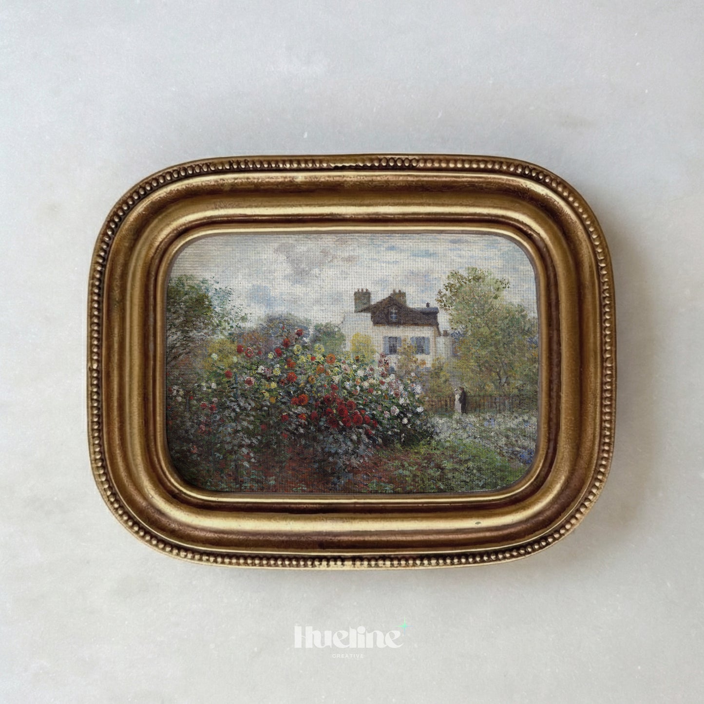 Vintage Impressionist Garden Print, Antique French Cottage Floral Landscape - L1162