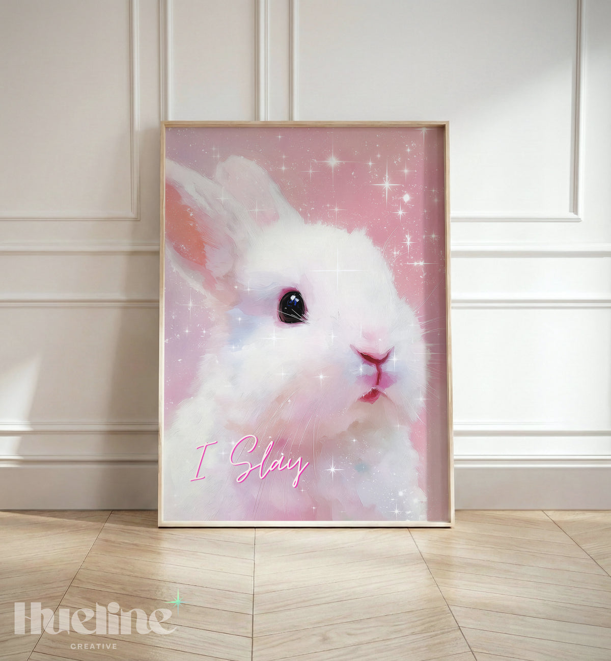 Pink Bunny Wall Art Print, Coquette Rabbit Poster, I Slay Girly Bedroom Decor - L1275
