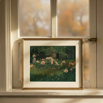 Vintage Impressionist Reading Woman, Floral Garden Oil Painting, Romantic Wall Art - L1211