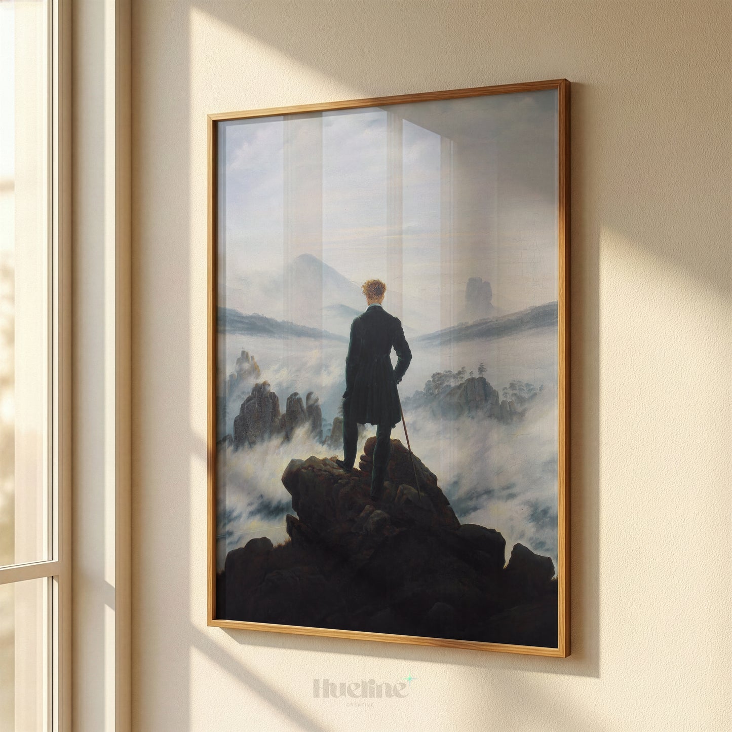 Wanderer above Sea of Fog Art Print, Romantic Painting, Moody Antique Decor - L1219