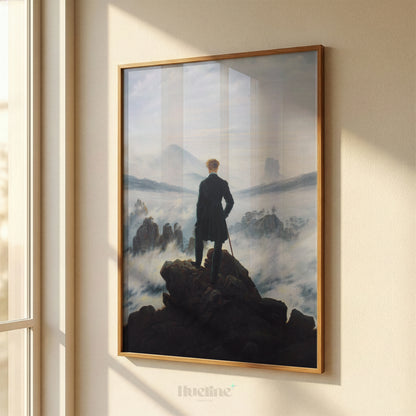 Wanderer above Sea of Fog Art Print, Romantic Painting, Moody Antique Decor - L1219