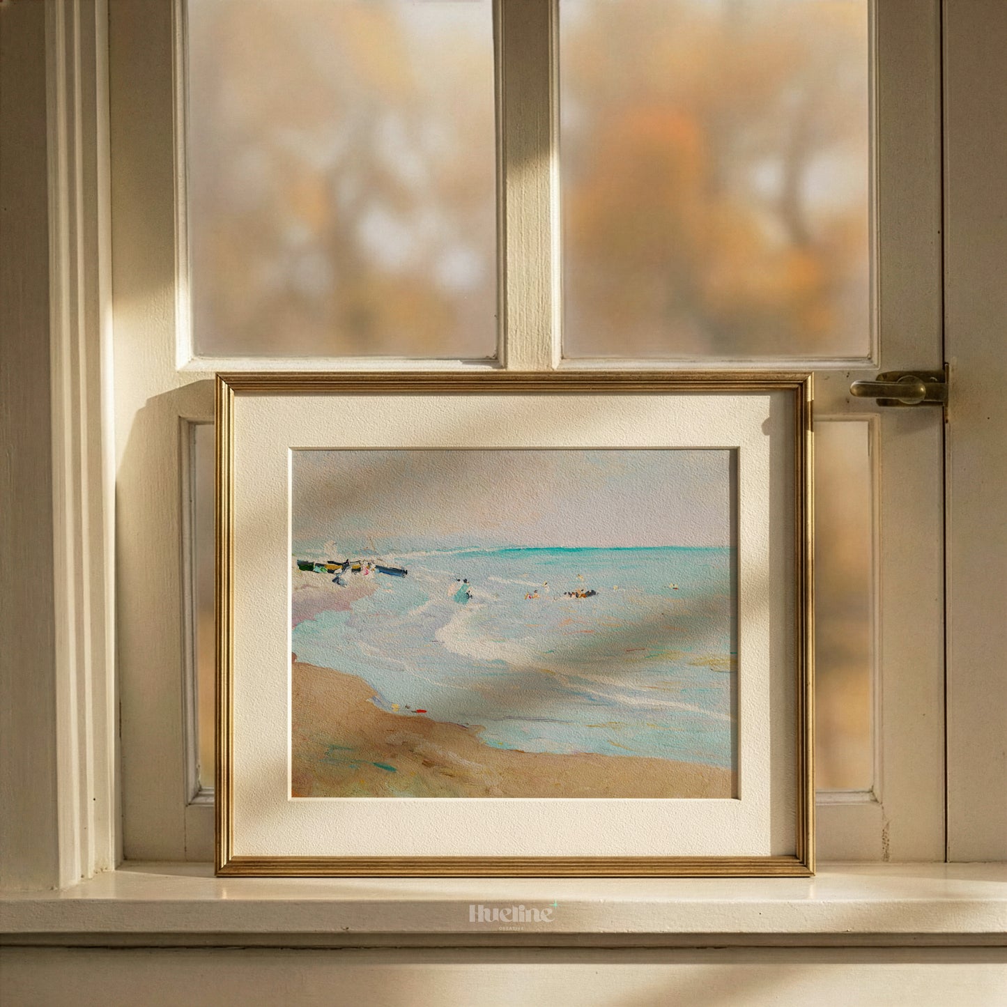 Coastal Beach Painting Print – Vintage Seaside Wall Art, Calm Ocean Waves - L1129